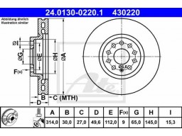 Brzdový kotúč ATE 24.0130-0220.1 (predný, 314 mm)