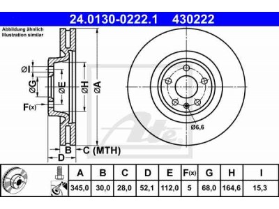 Brzdový kotúč ATE 24.0130-0222.1 (predný, 345 mm)